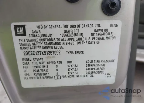 2005 Chevrolet Silverado 1500 Ls from USA, damaged, VIN 2GCEC13TX51357092